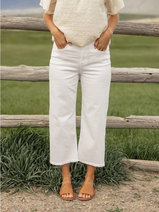 Roolee Denim - Roolee Cream Cropped Wide-Leg Jeans